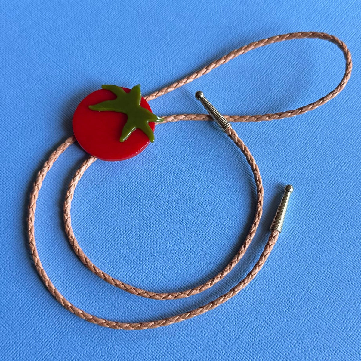 Large Red Cherry Tomato Bolo Tie w/ Peach Cord