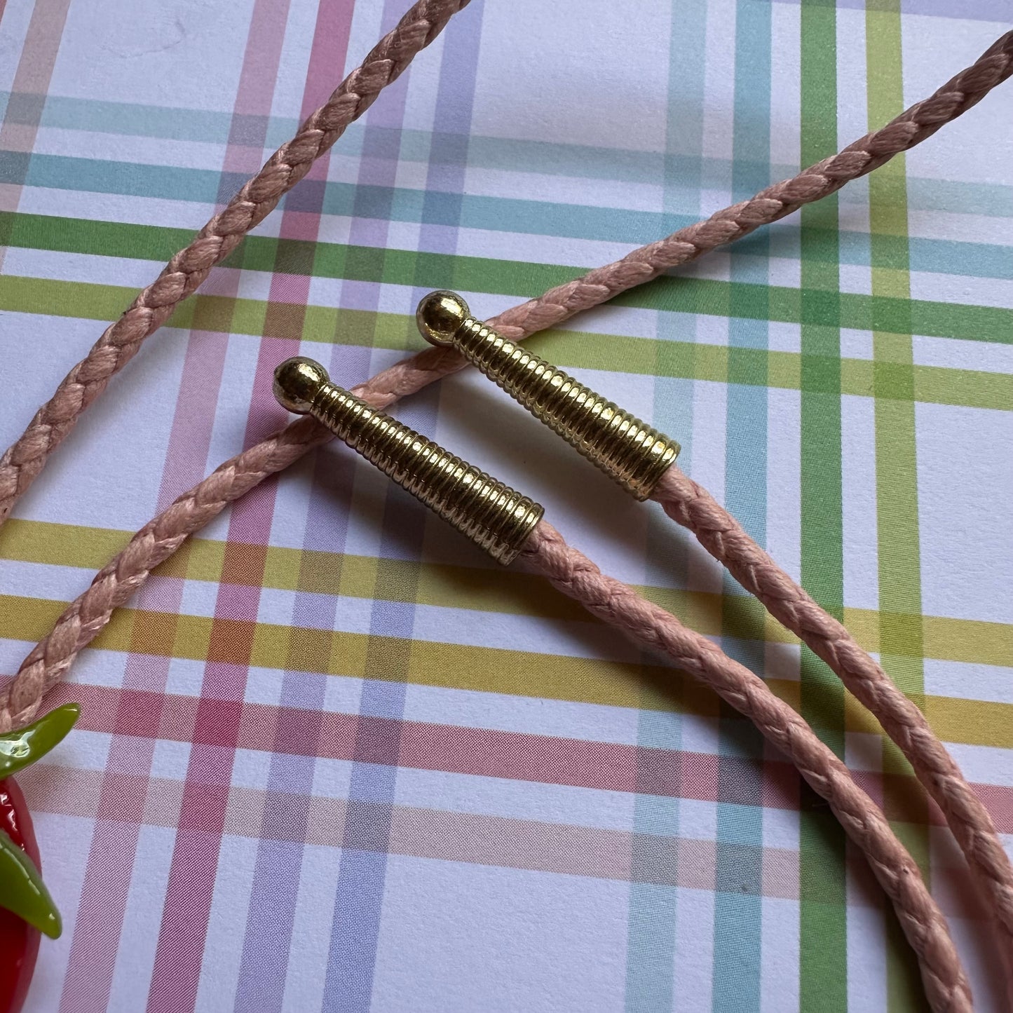 Large Red Cherry Tomato Bolo Tie w/ Pink Cord