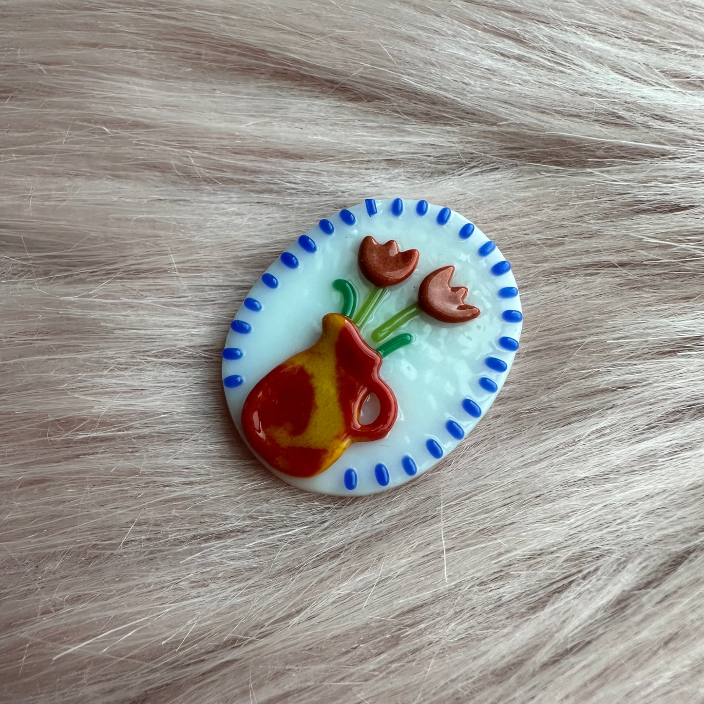 Cobalt Marbled Vase with Red Tulips Cutie