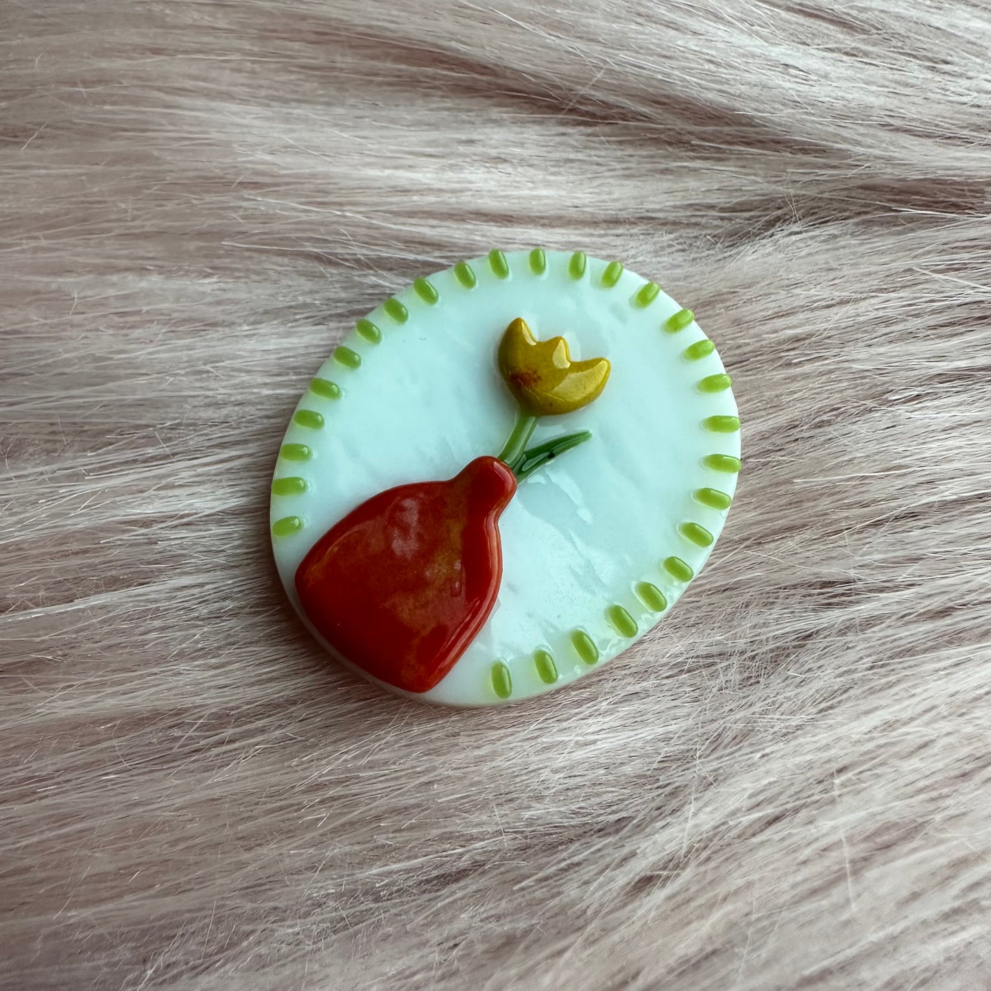 Green Marbled Vase with Yellow Tulip Cutie