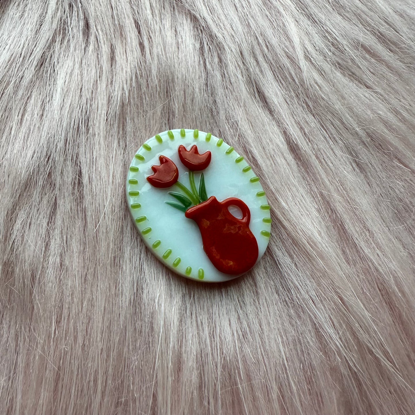 Green Marbled Vase with Red Tulips Cutie