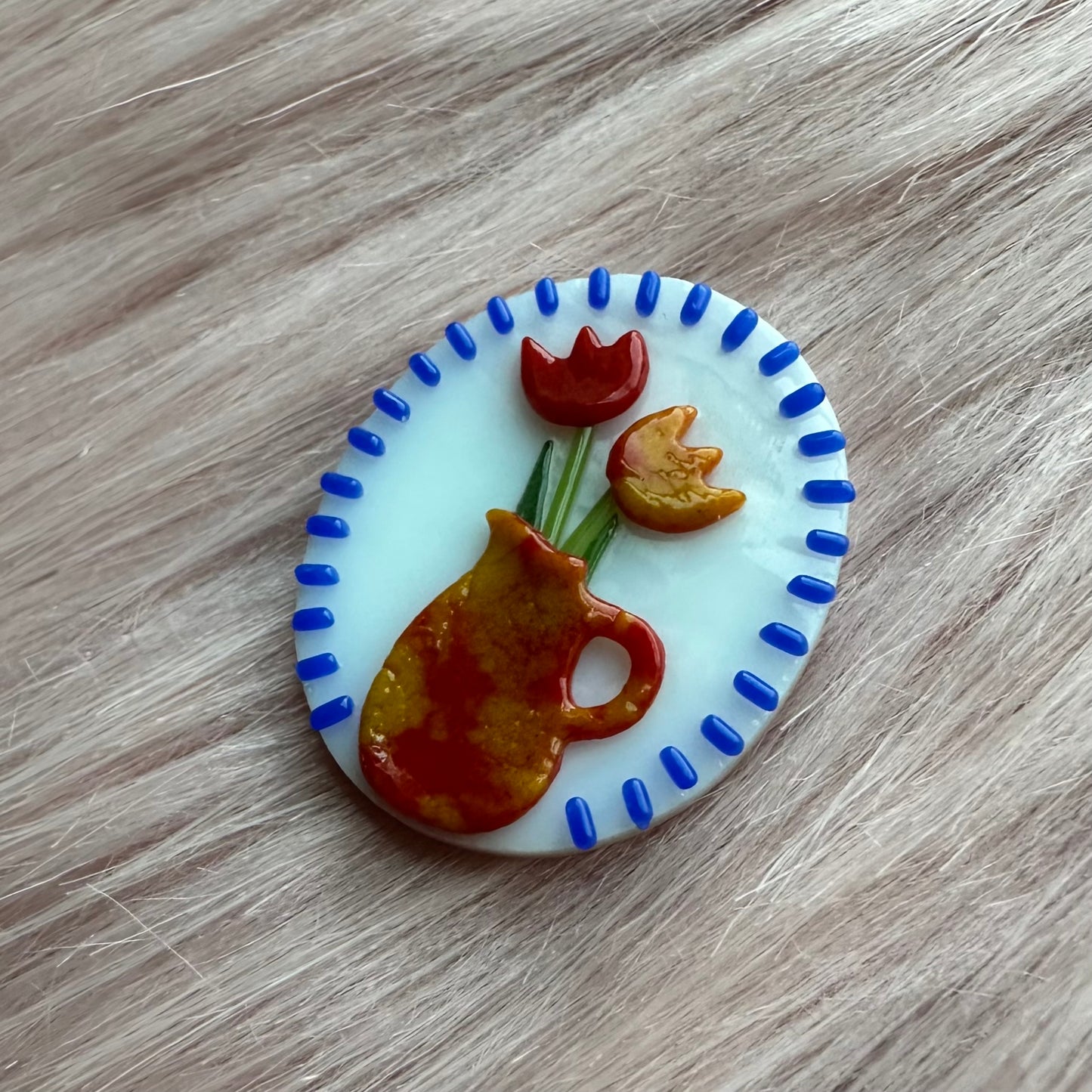 Cobalt Marbled Vase with Red and yellow Tulips Cutie