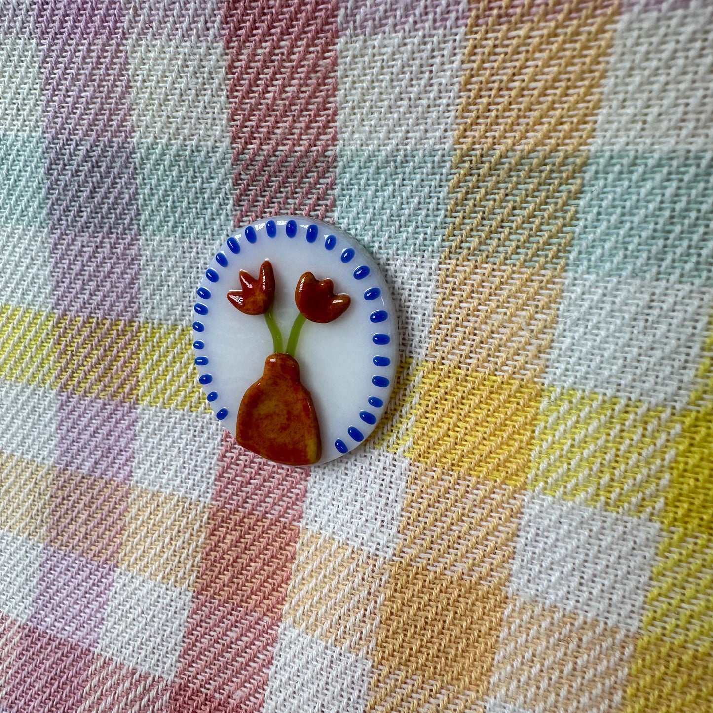 Red & Yellow Marbled Vase with Red Tulip Cutie