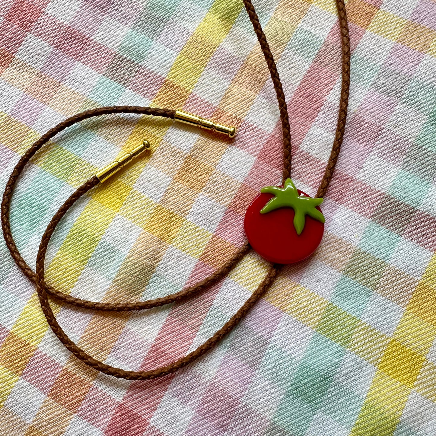 Red Tomato Bolo Tie w/ Brown Cord A