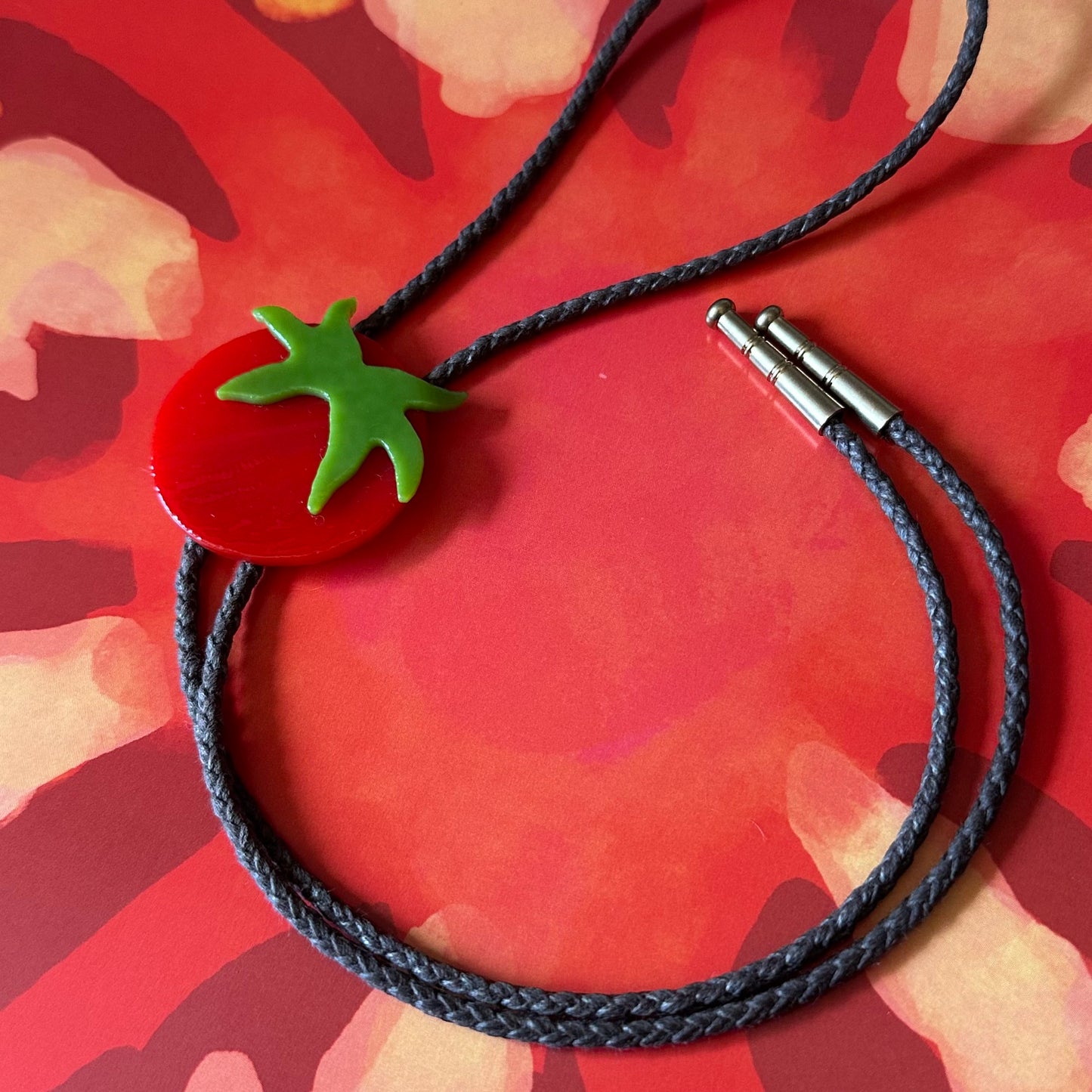 Large Red Cherry Tomato Bolo Tie w/ Brown Cord (#2)