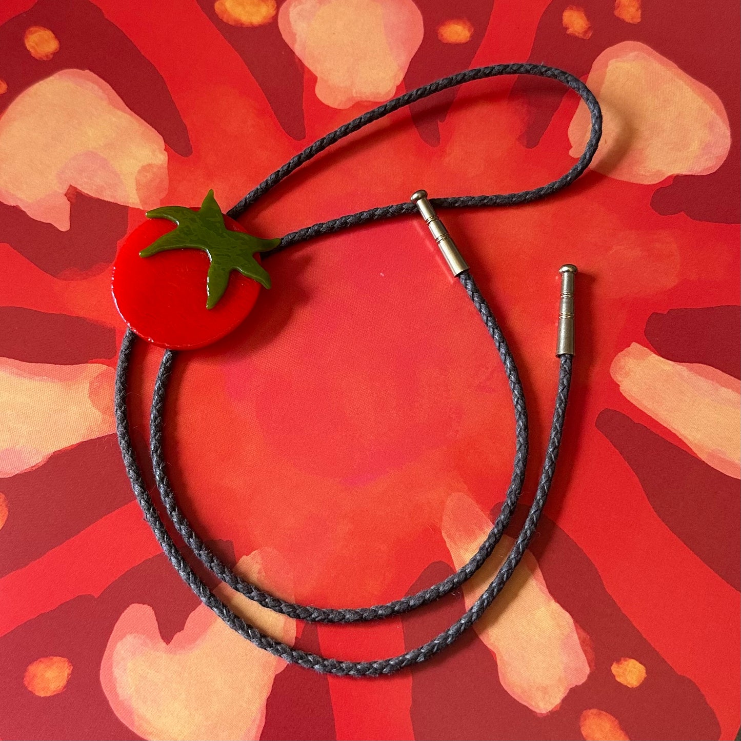 Large Red Cherry Tomato Bolo Tie w/ Brown Cord (#1)