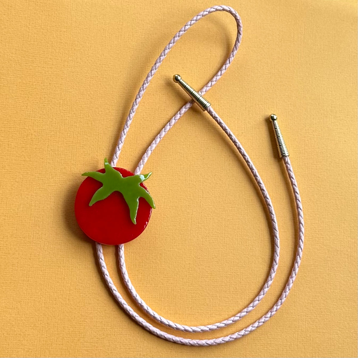 Large Red Cherry Tomato Bolo Tie w/ Pink Cord