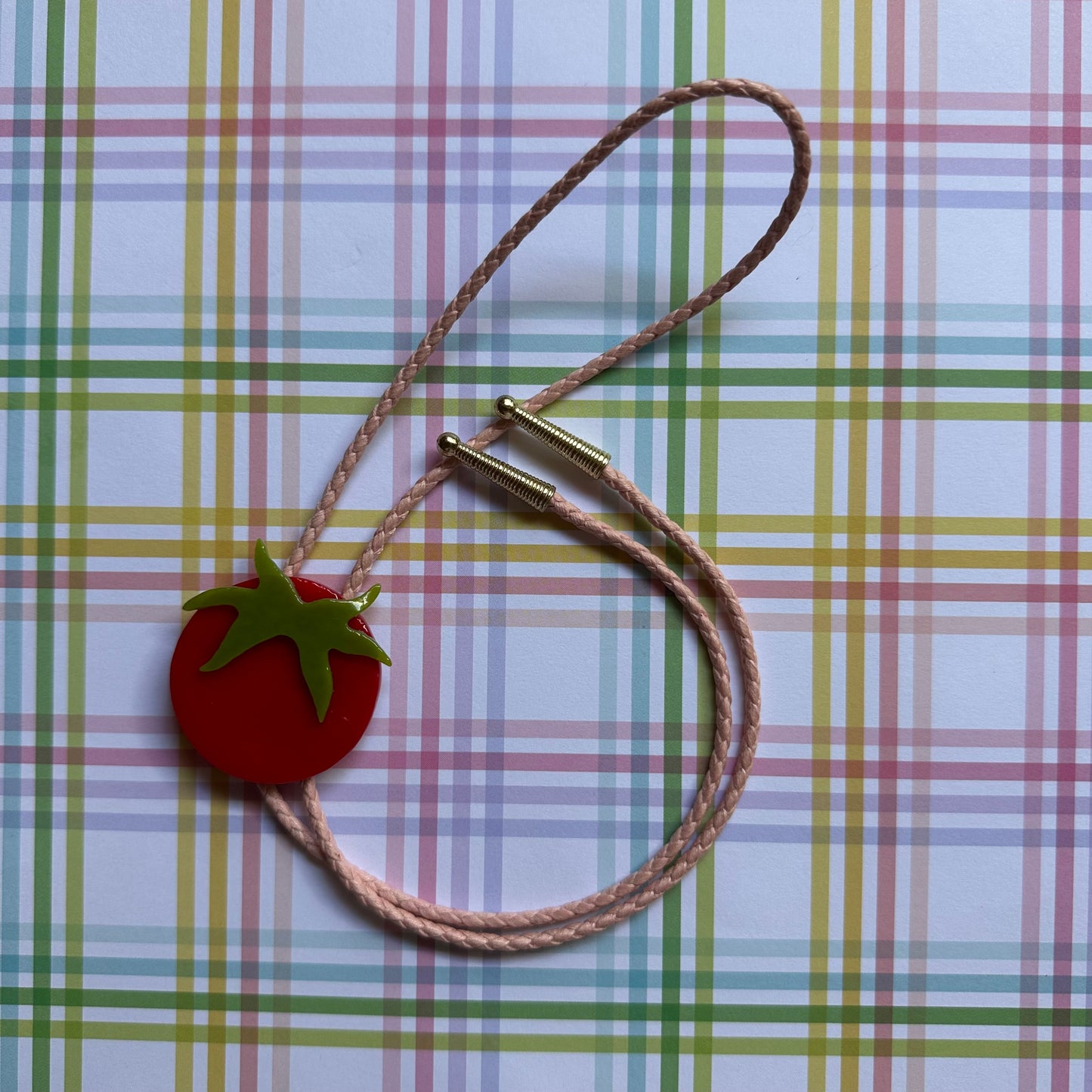 Large Red Cherry Tomato Bolo Tie w/ Pink Cord