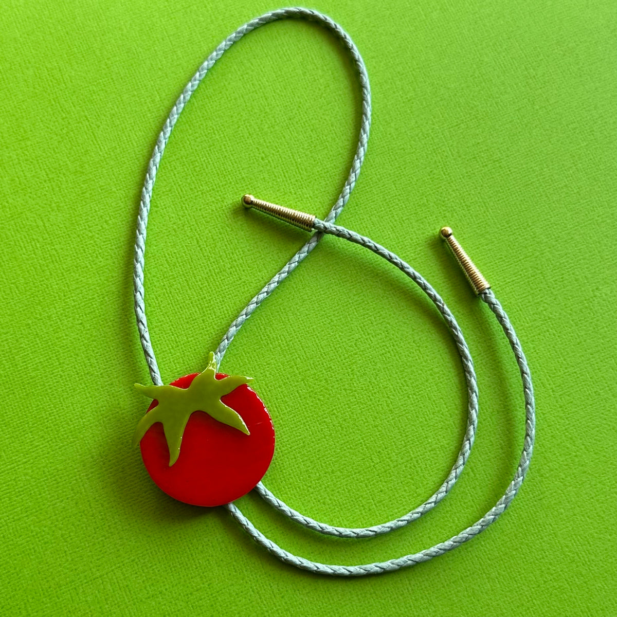 Large Red Cherry Tomato Bolo Tie w/ Sea Foam Cord
