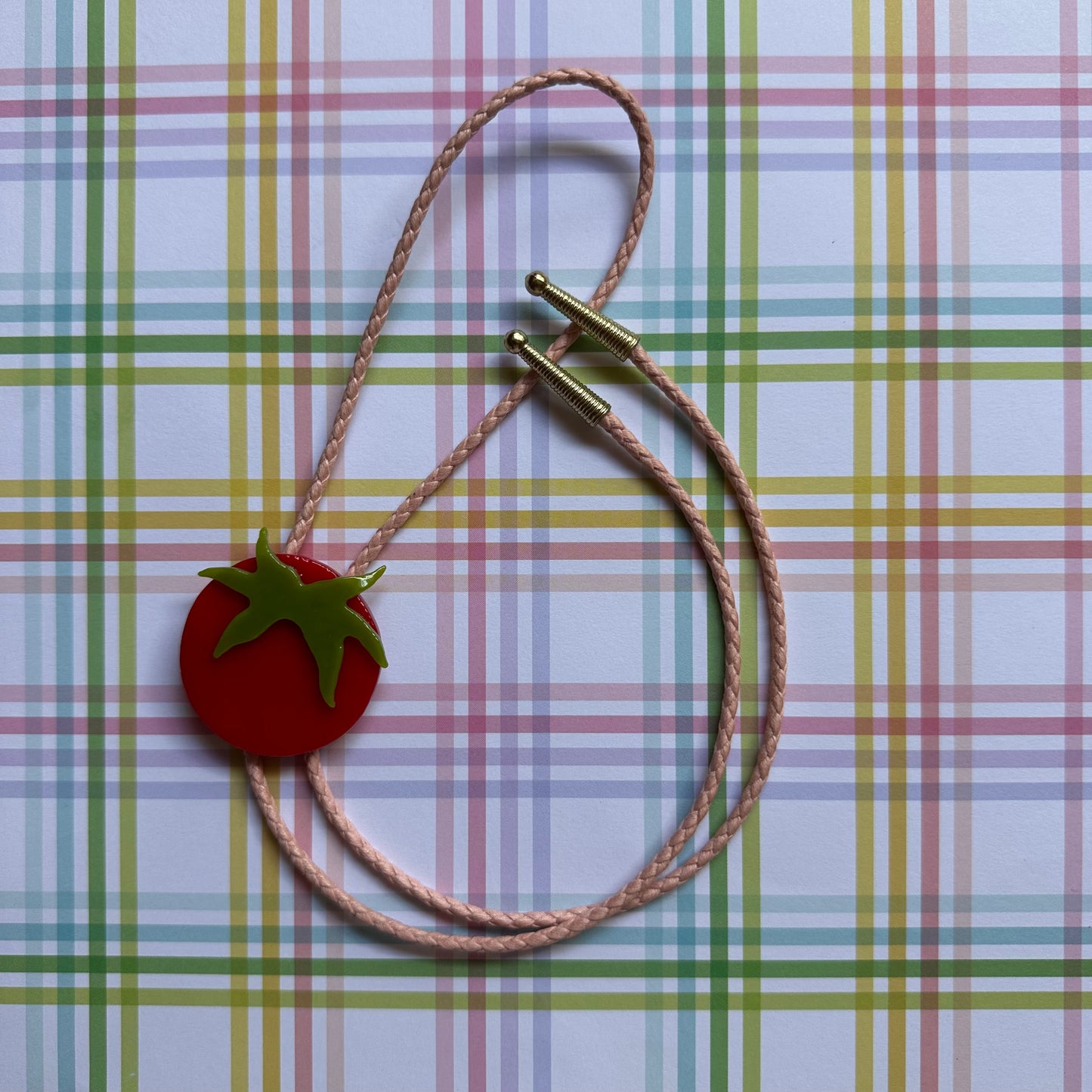 Large Red Cherry Tomato Bolo Tie w/ Pink Cord