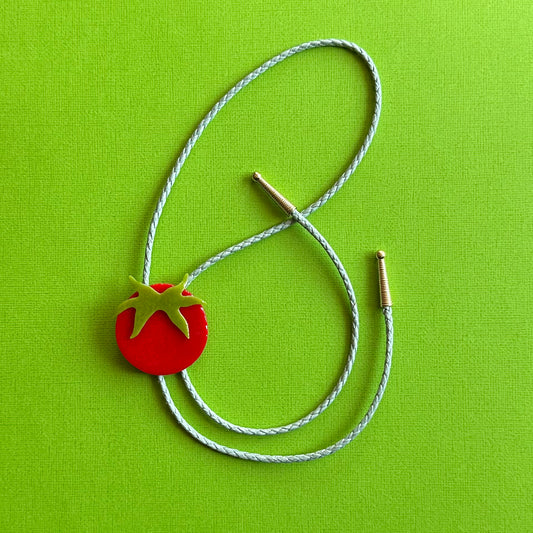 Large Red Cherry Tomato Bolo Tie w/ Sea Foam Cord