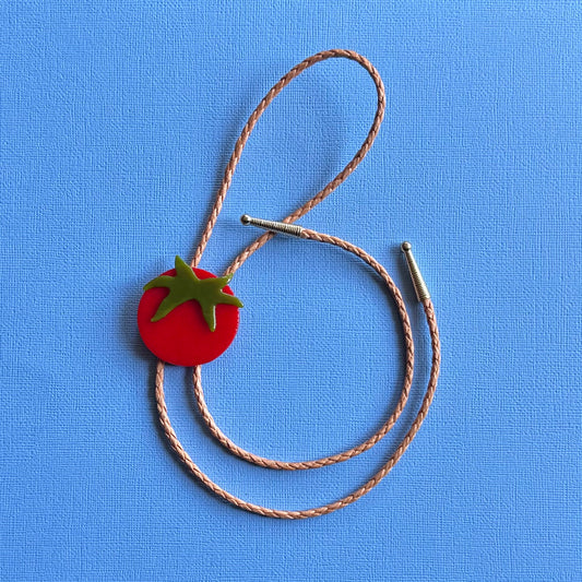 Large Red Cherry Tomato Bolo Tie w/ Peach Cord
