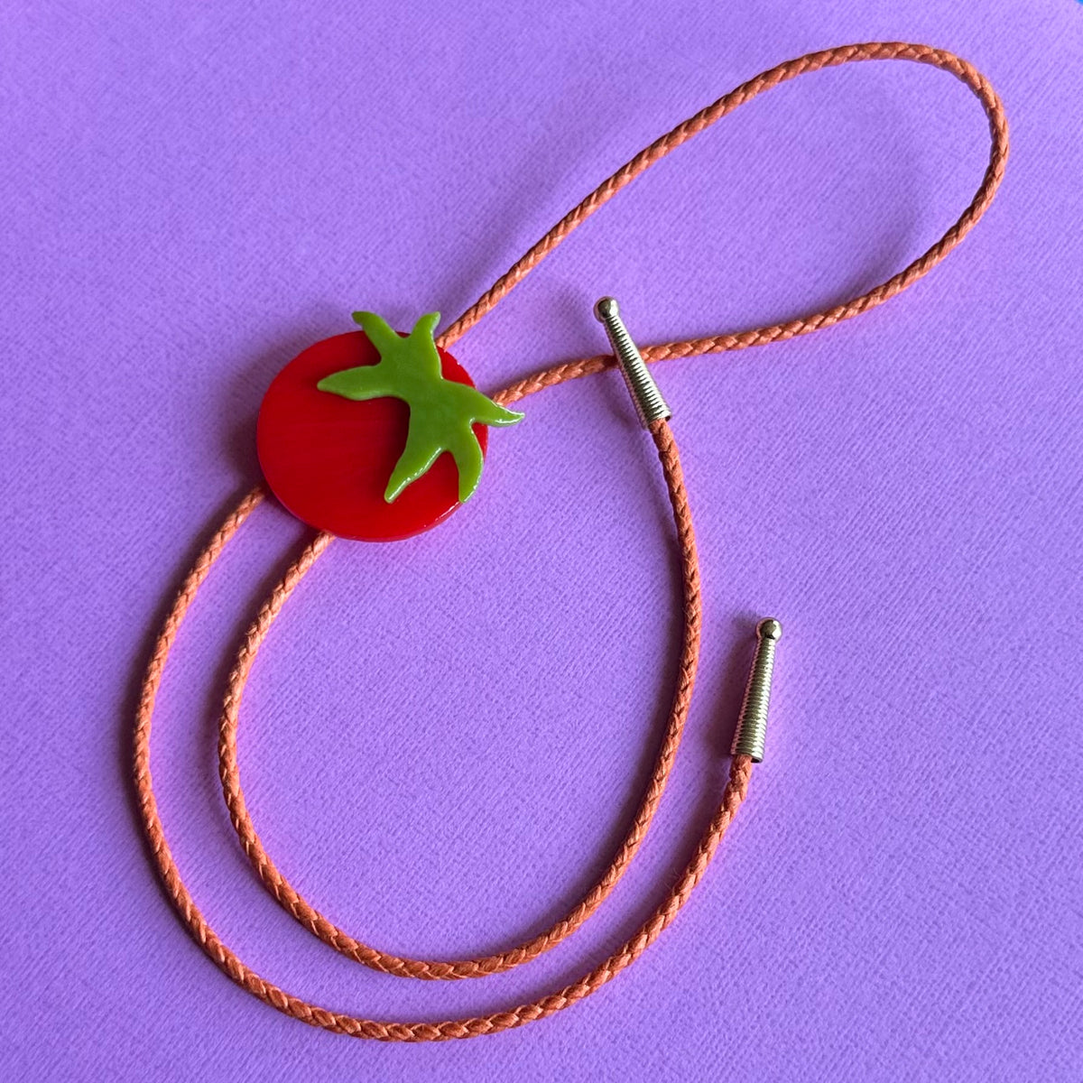 Large Red Cherry Tomato Bolo Tie w/ Orange Bolo Cord