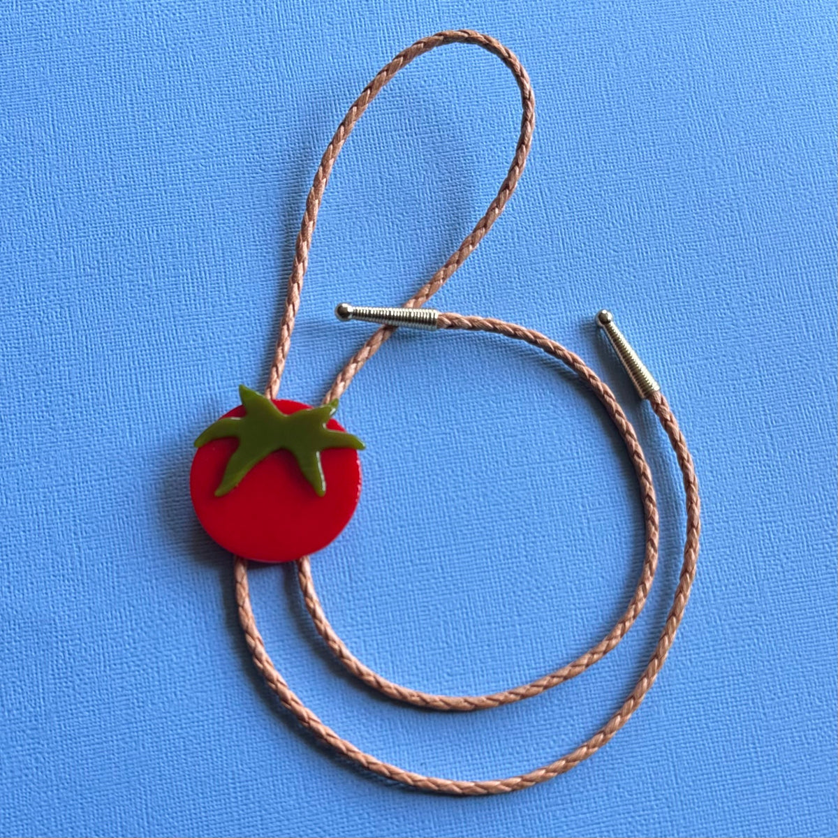 Large Red Cherry Tomato Bolo Tie w/ Peach Cord