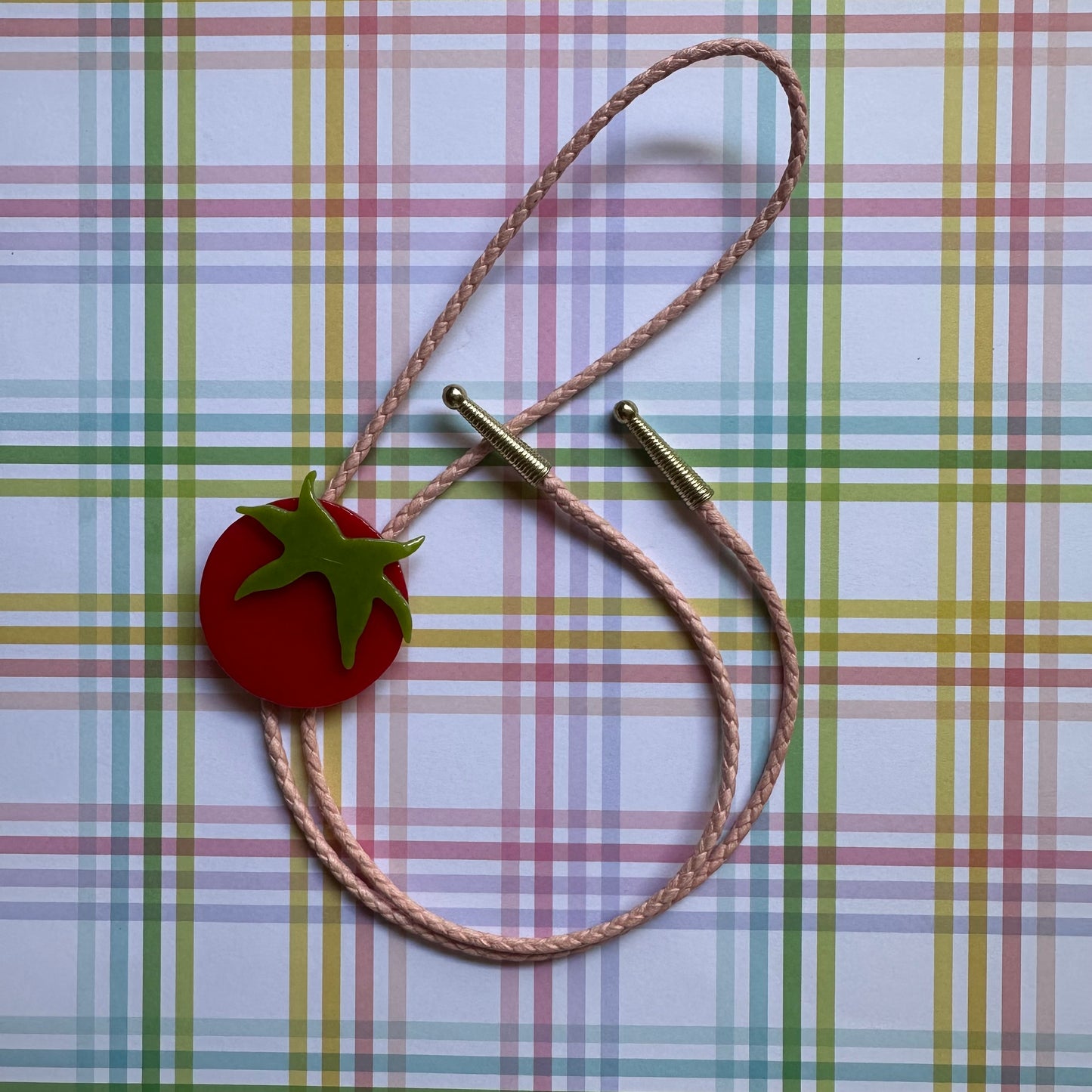 Large Red Cherry Tomato Bolo Tie w/ Pink Cord *small imperfection