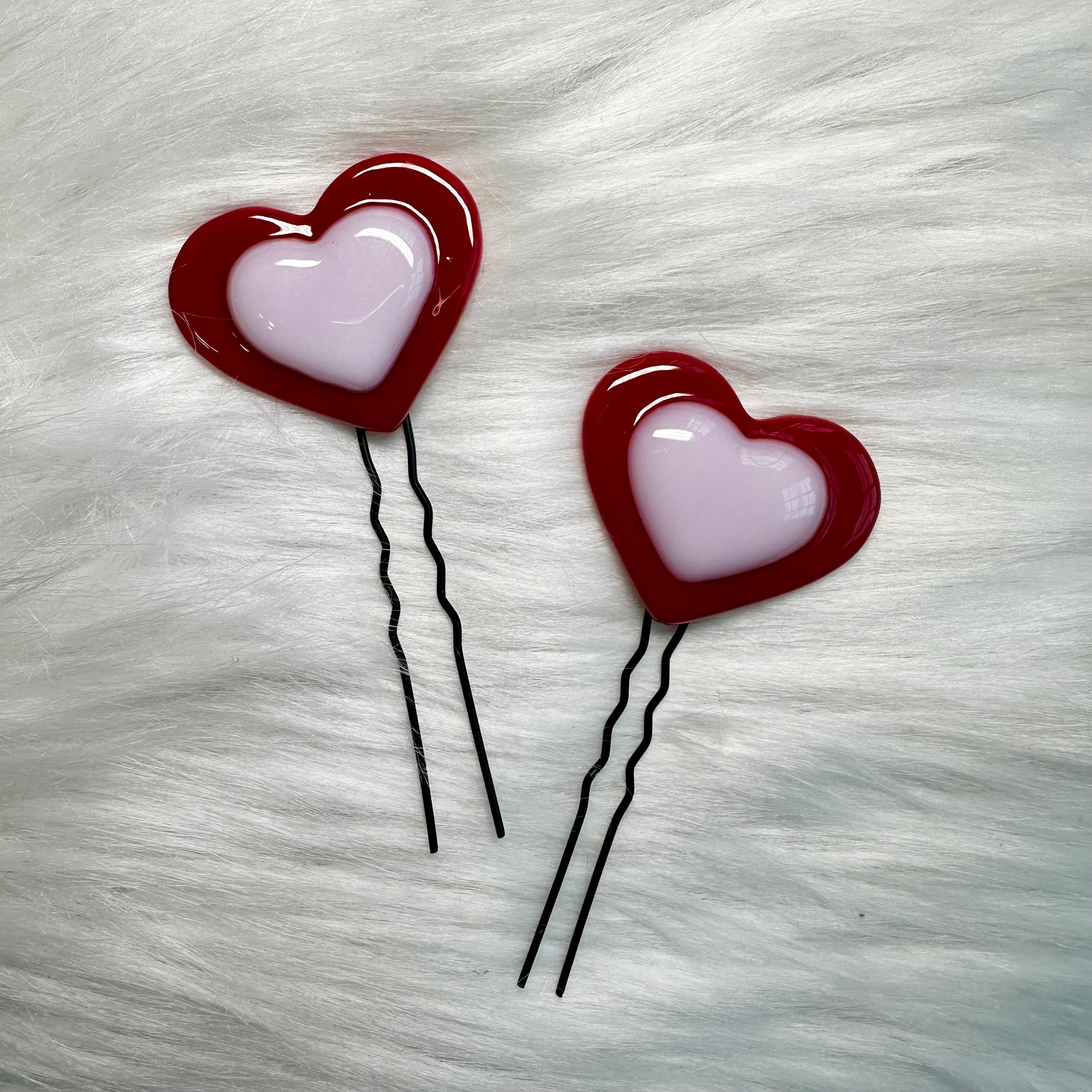 Heart Hair Pins RED