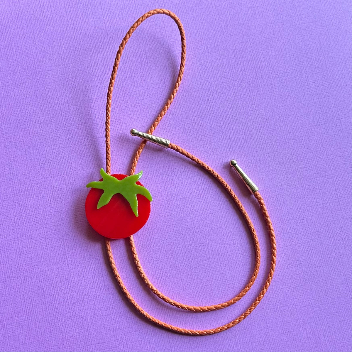 Large Red Cherry Tomato Bolo Tie w/ Orange Bolo Cord