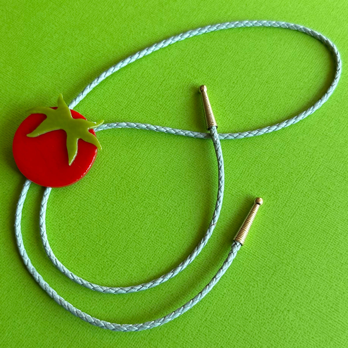 Large Red Cherry Tomato Bolo Tie w/ Sea Foam Cord