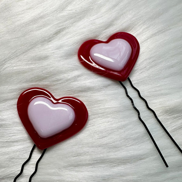 Heart Hair Pins RED