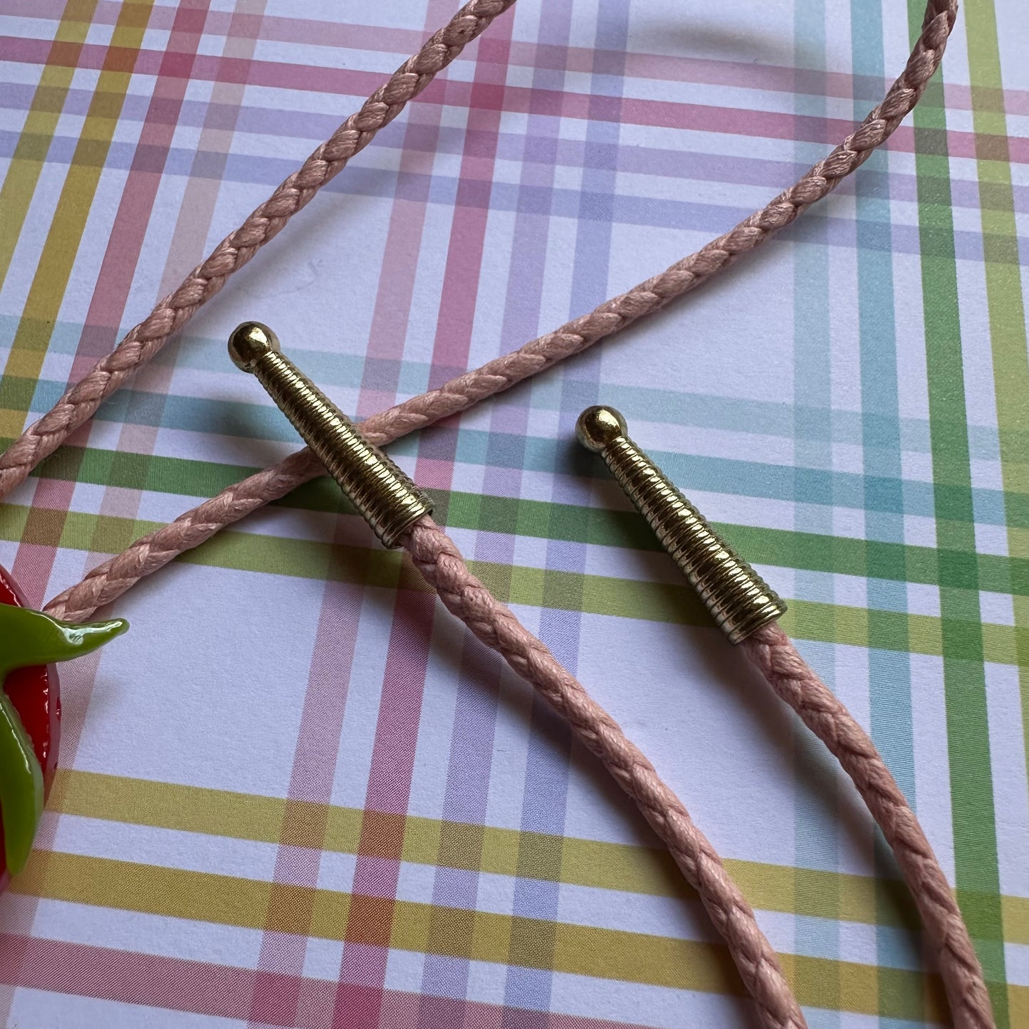 Large Red Cherry Tomato Bolo Tie w/ Pink Cord *small imperfection