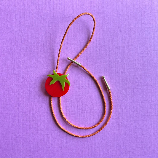 Large Red Cherry Tomato Bolo Tie w/ Orange Bolo Cord