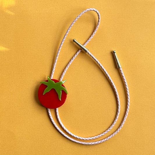 Large Red Cherry Tomato Bolo Tie w/ Pink Cord