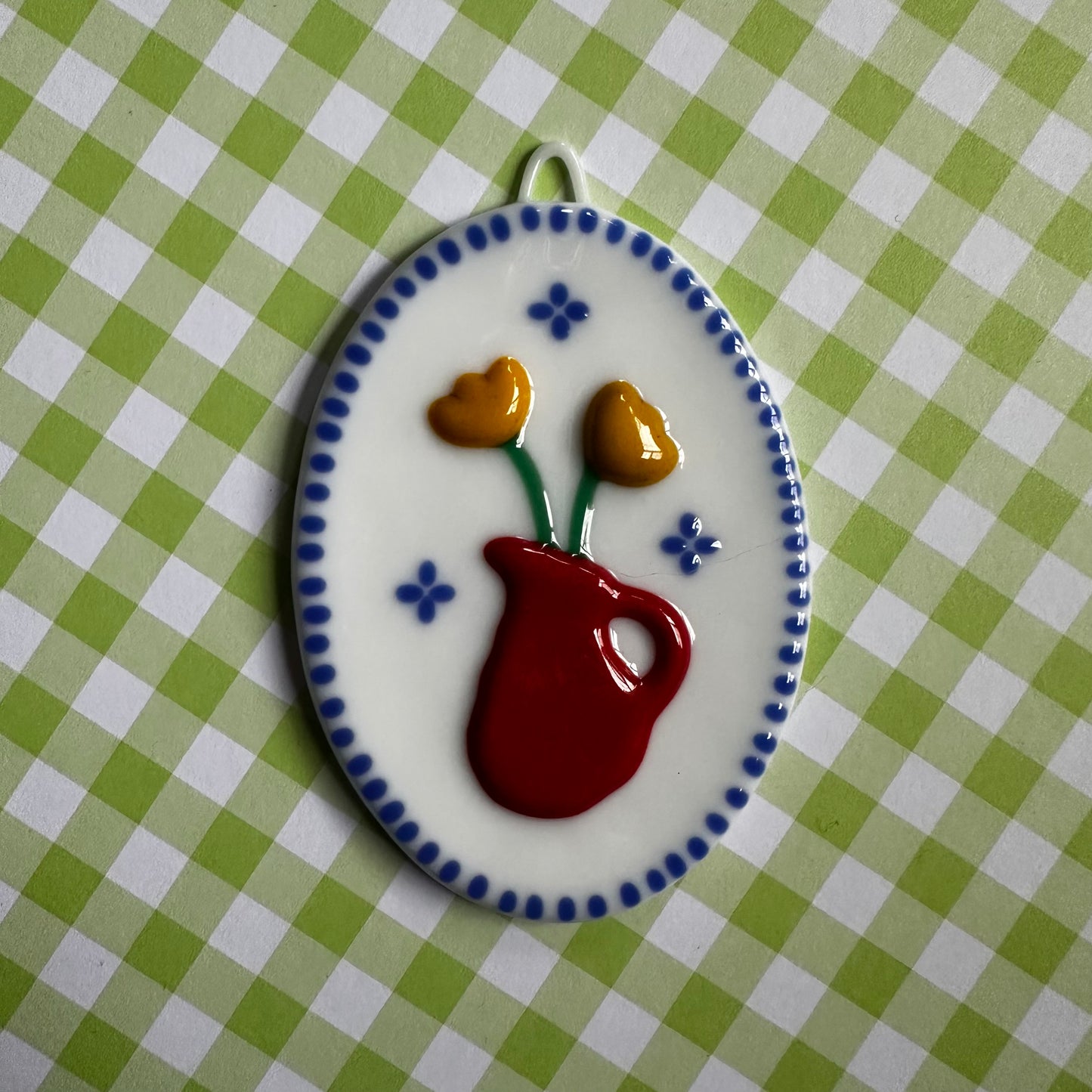 Red Pitcher Vase with Yellow Tulips Cutie Plaque