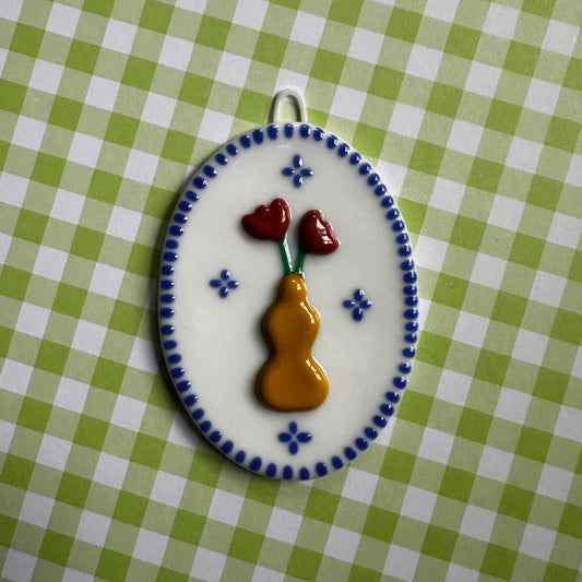 Yellow Vase with Red Tulips Cutie Plaque