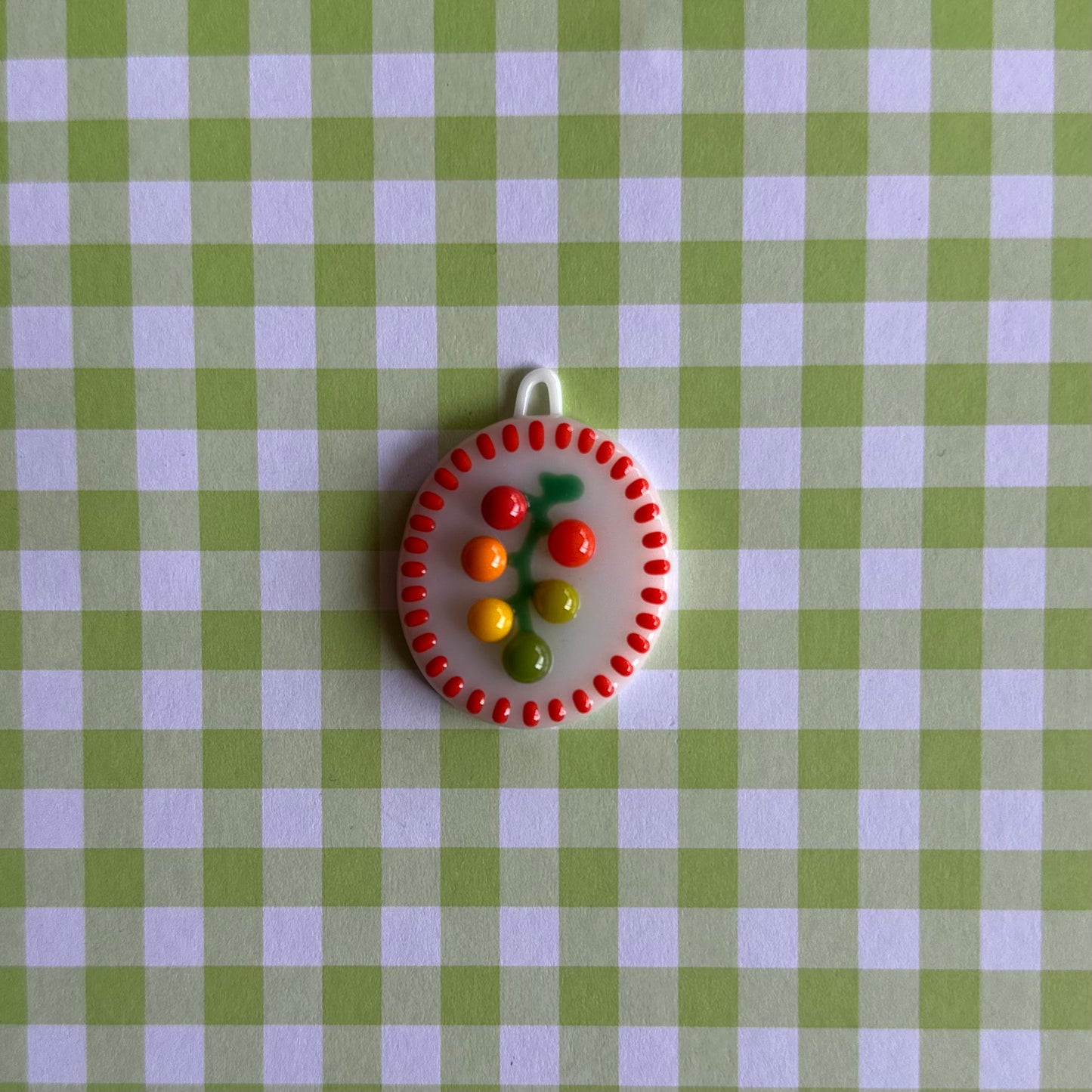 Tomato Red on Translucent White Cherry Tomato Vine Cutie Pendant
