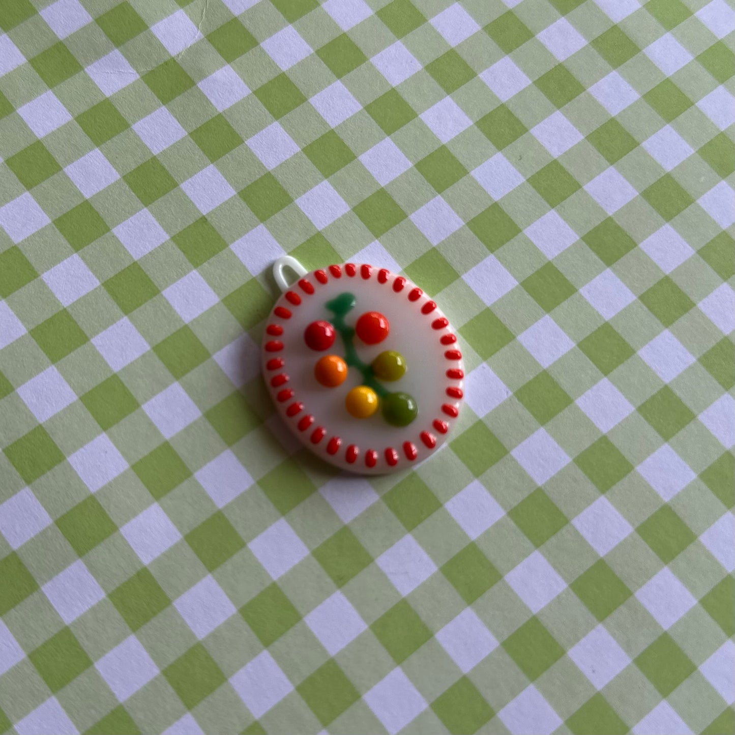 Tomato Red on Translucent White Cherry Tomato Vine Cutie Pendant