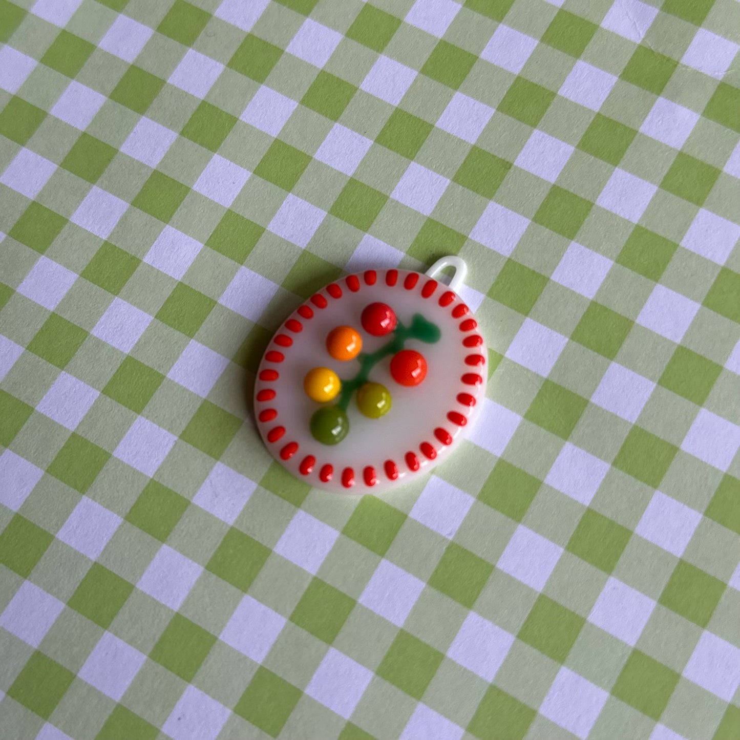 Tomato Red on Translucent White Cherry Tomato Vine Cutie Pendant