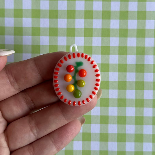 Tomato Red on Translucent White Cherry Tomato Vine Cutie Pendant