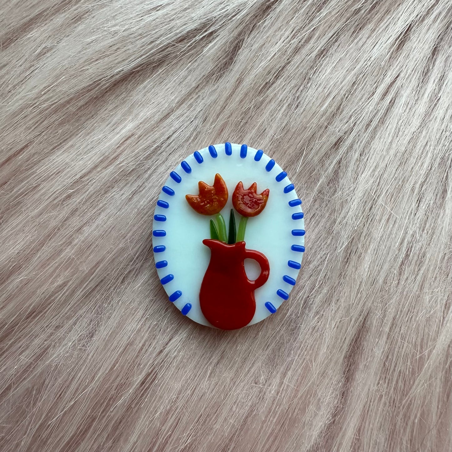 Cobalt Red Vase with Red Tulips Cutie
