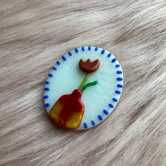 Cobalt Marbled Vase with Red Tulip Cutie