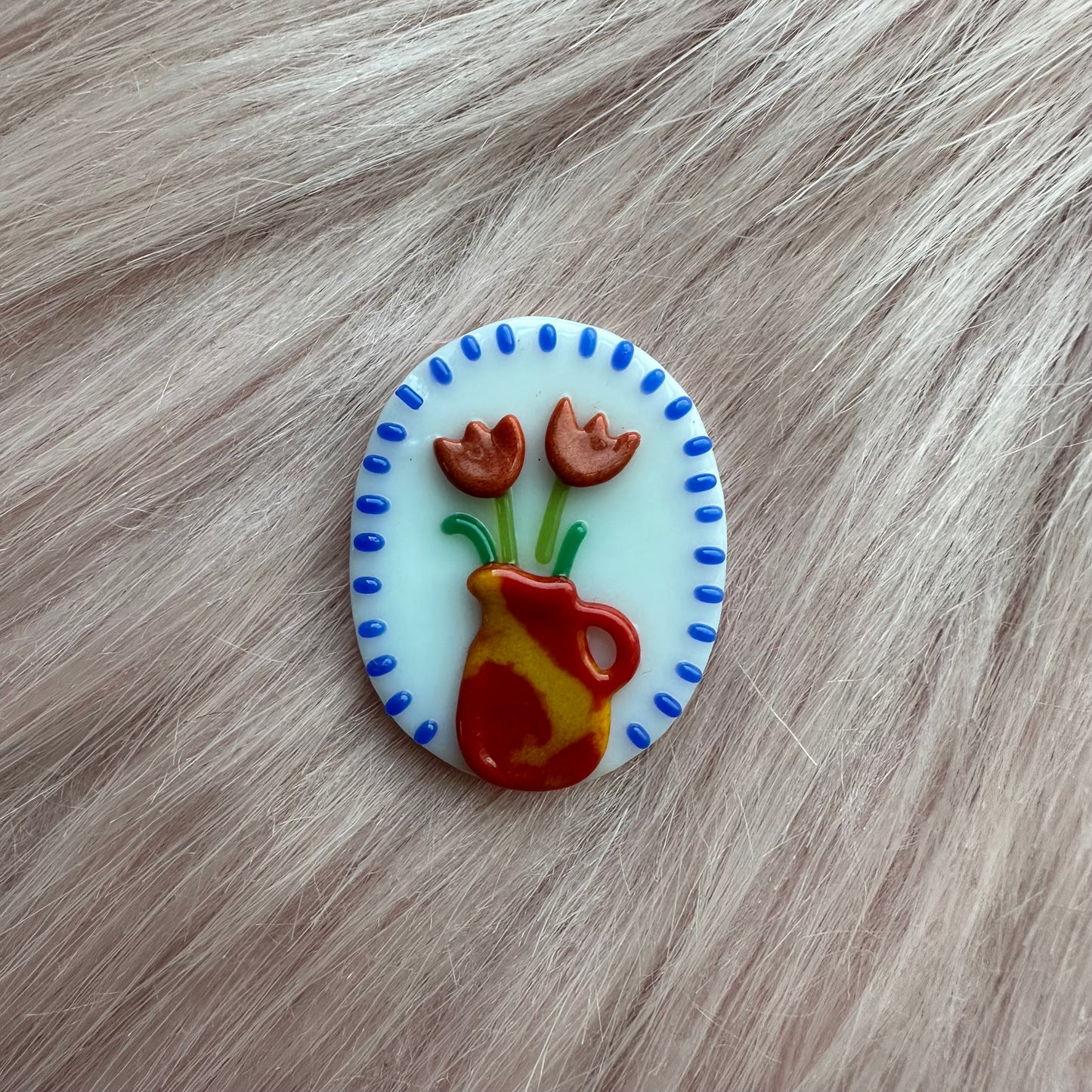 Cobalt Marbled Vase with Red Tulips Cutie