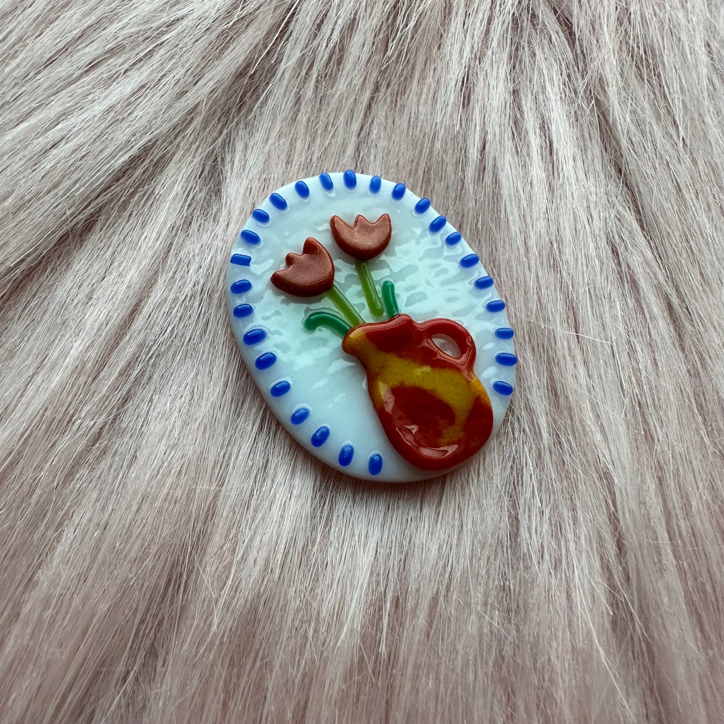 Cobalt Marbled Vase with Red Tulips Cutie