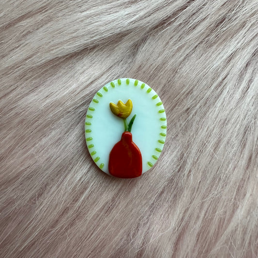 Green Marbled Vase with Yellow Tulip Cutie