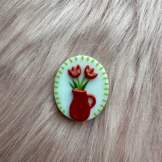 Green Marbled Vase with Red Tulips Cutie