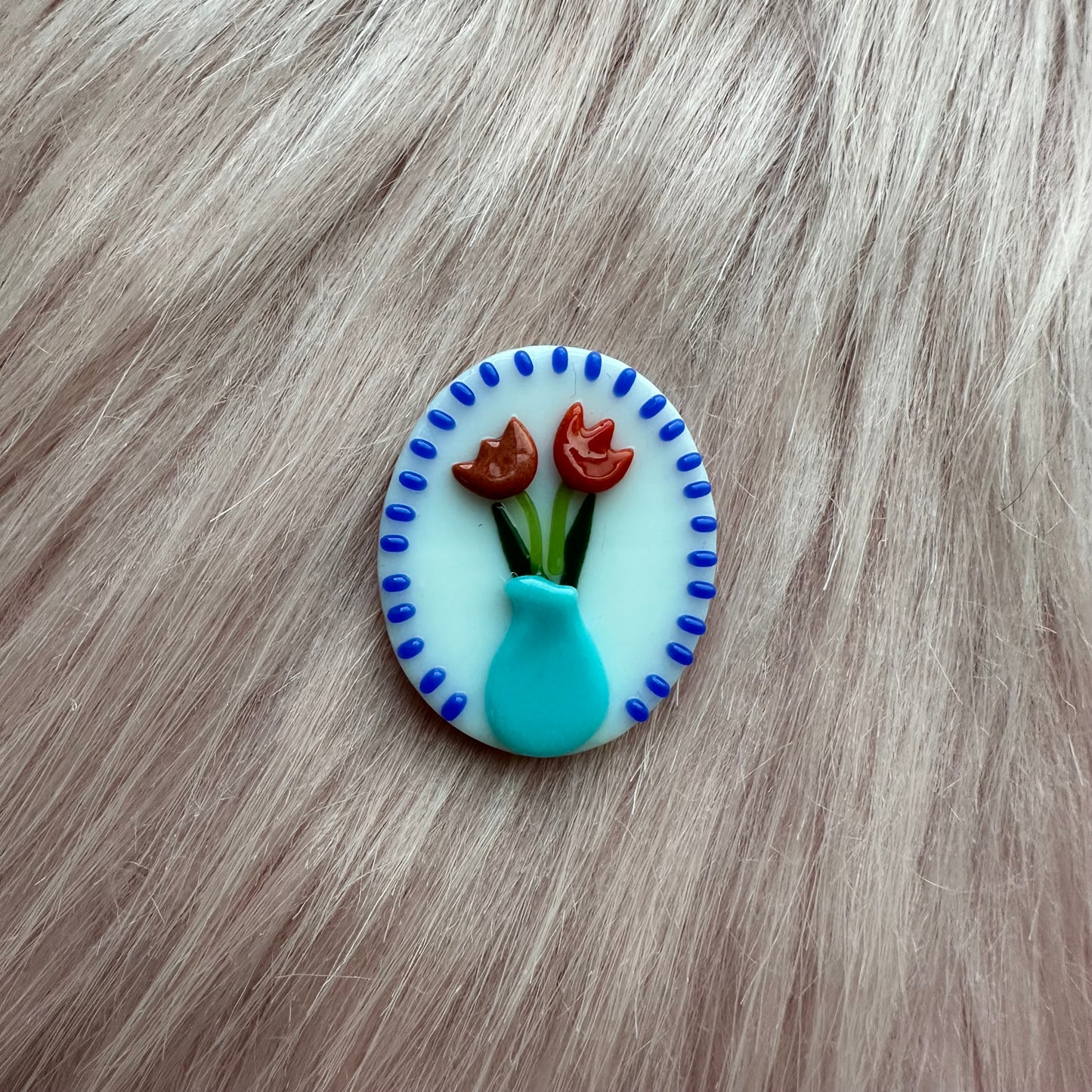 Cobalt Turquoise Vase with Red Tulips Cutie