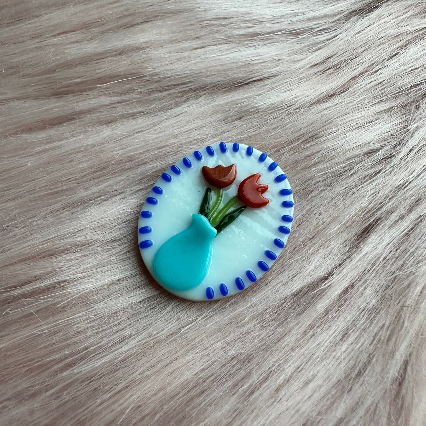 Cobalt Turquoise Vase with Red Tulips Cutie