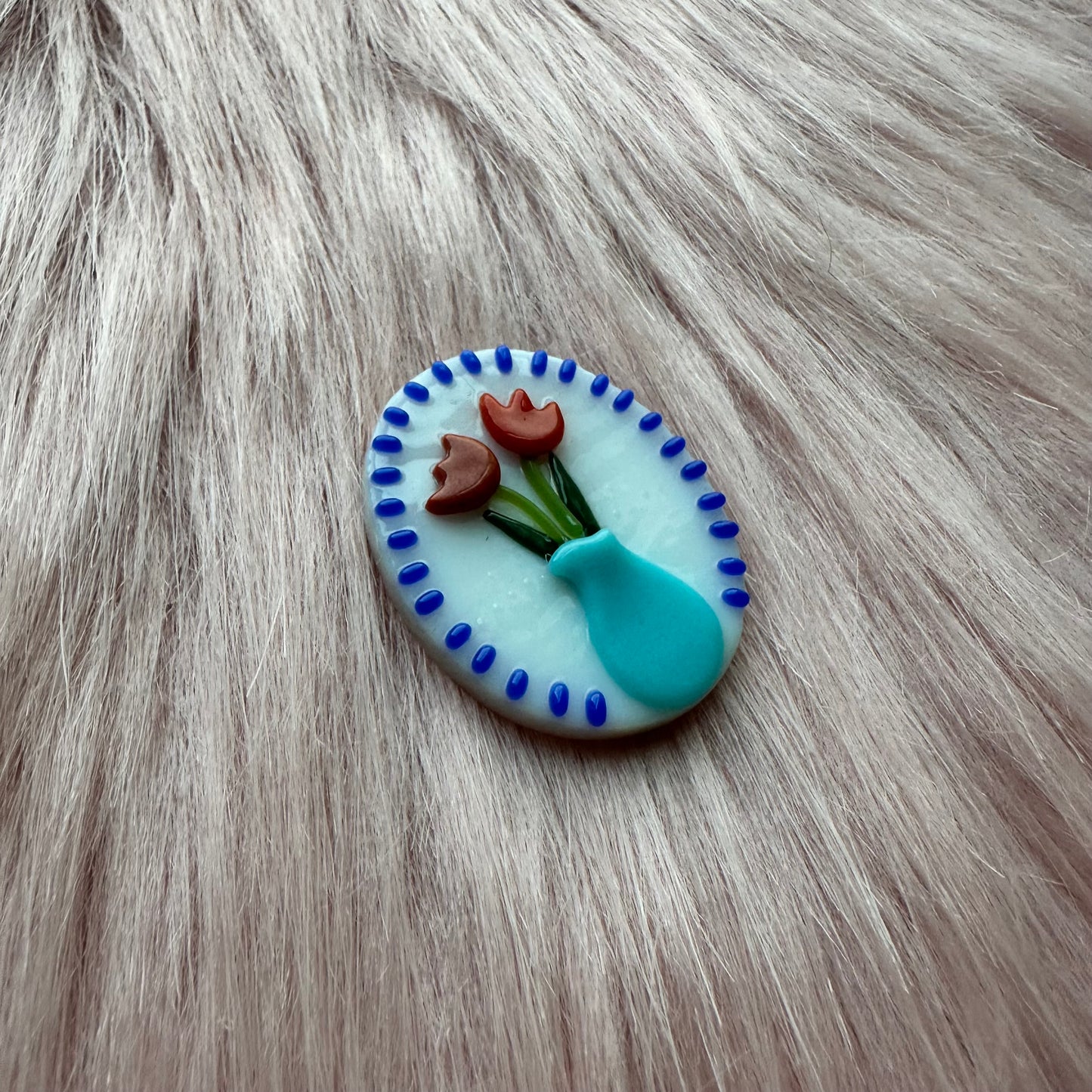Cobalt Turquoise Vase with Red Tulips Cutie