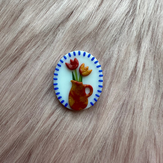 Cobalt Marbled Vase with Red and yellow Tulips Cutie