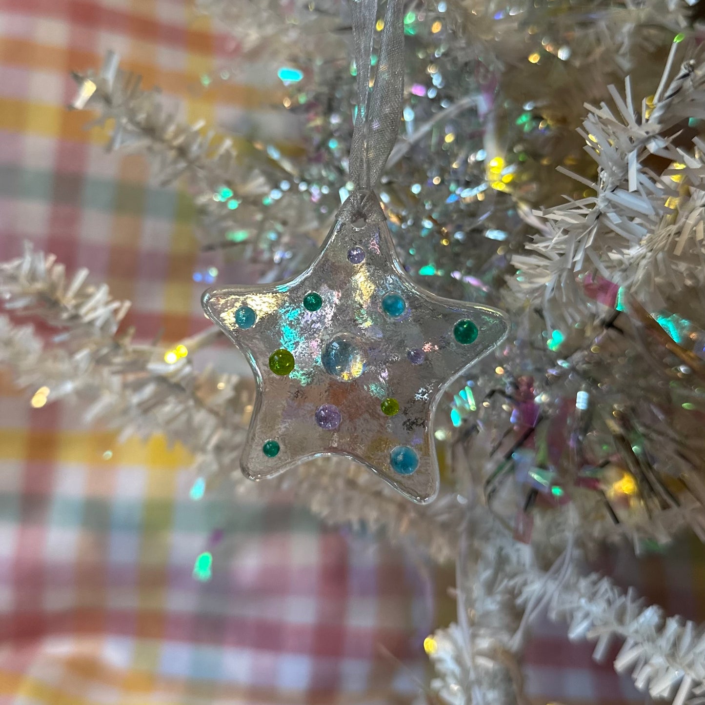 Turquoise & Neo Lavender Dot Star Ornament
