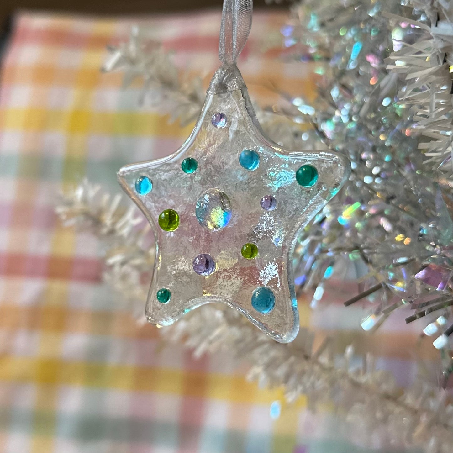 Turquoise & Neo Lavender Dot Star Ornament