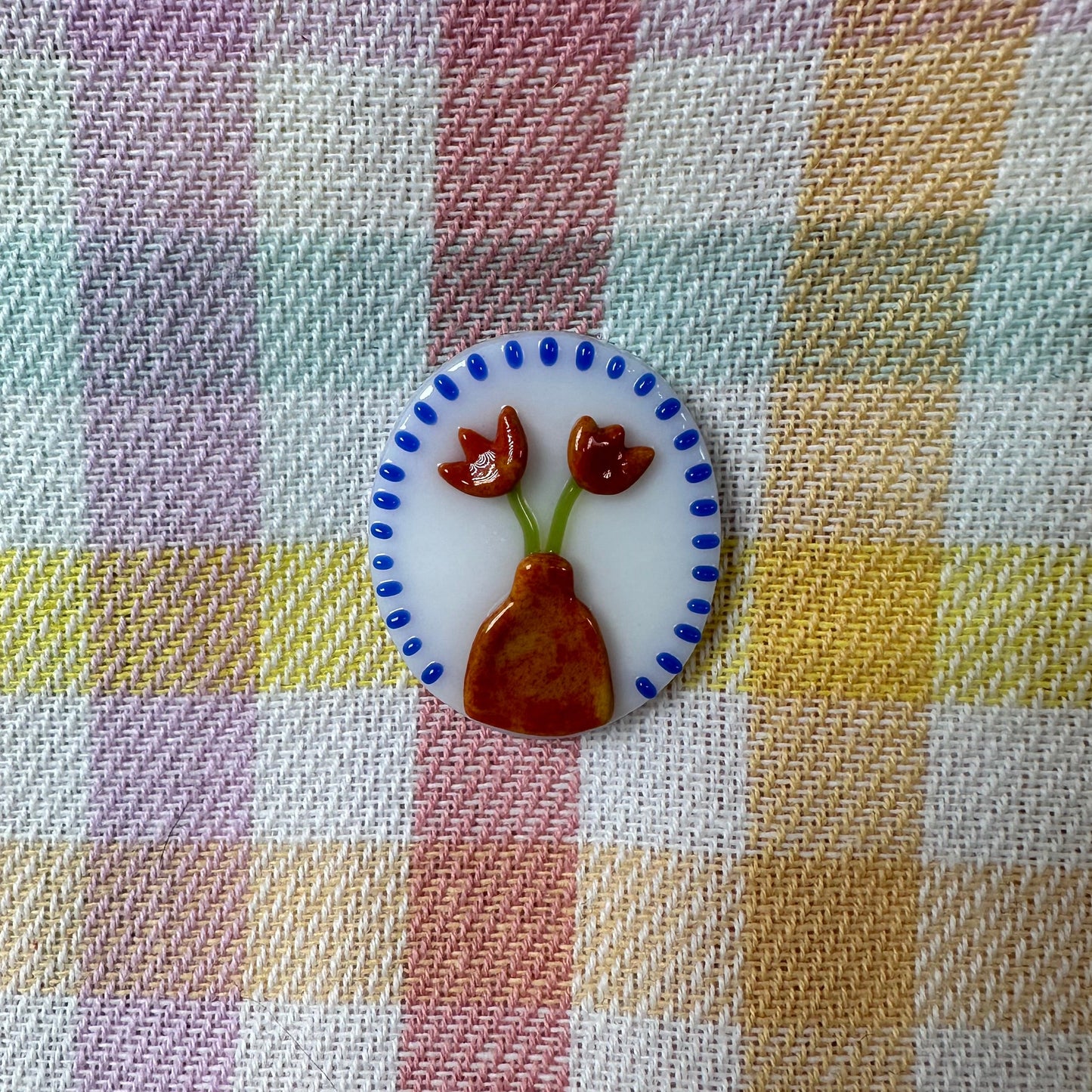 Red & Yellow Marbled Vase with Red Tulip Cutie