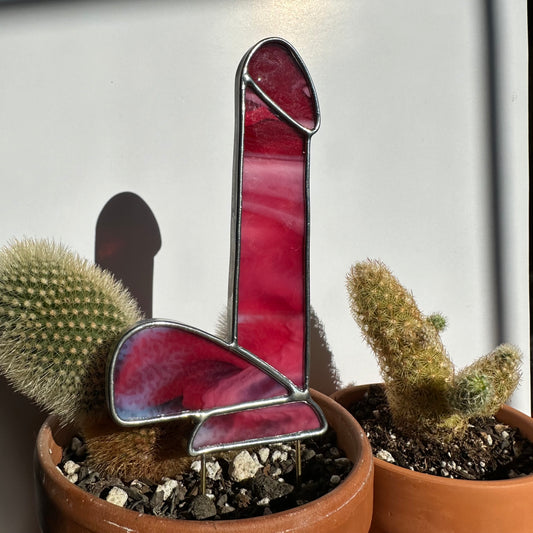 Dildo Planter Stake (Streaky Cranberry Pink)