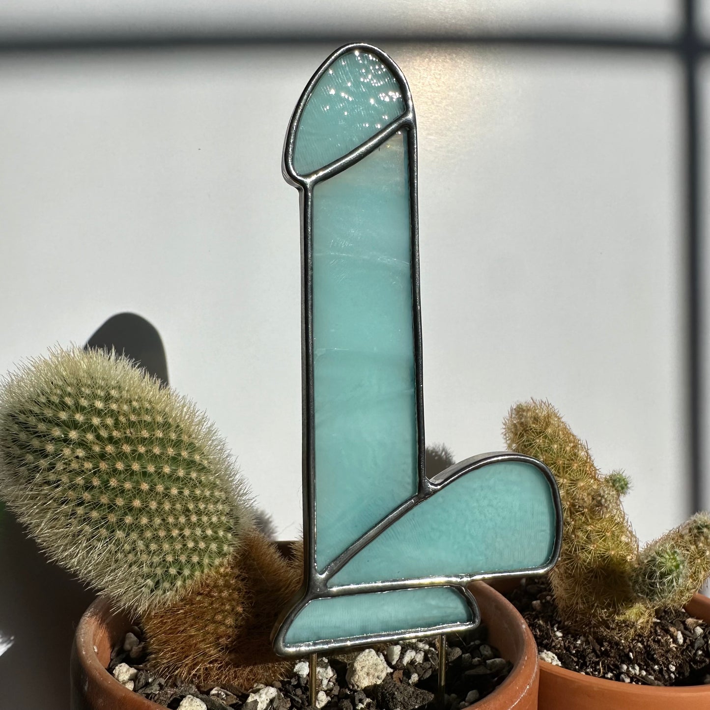 Dildo Planter Stake (Streaky Aqua)