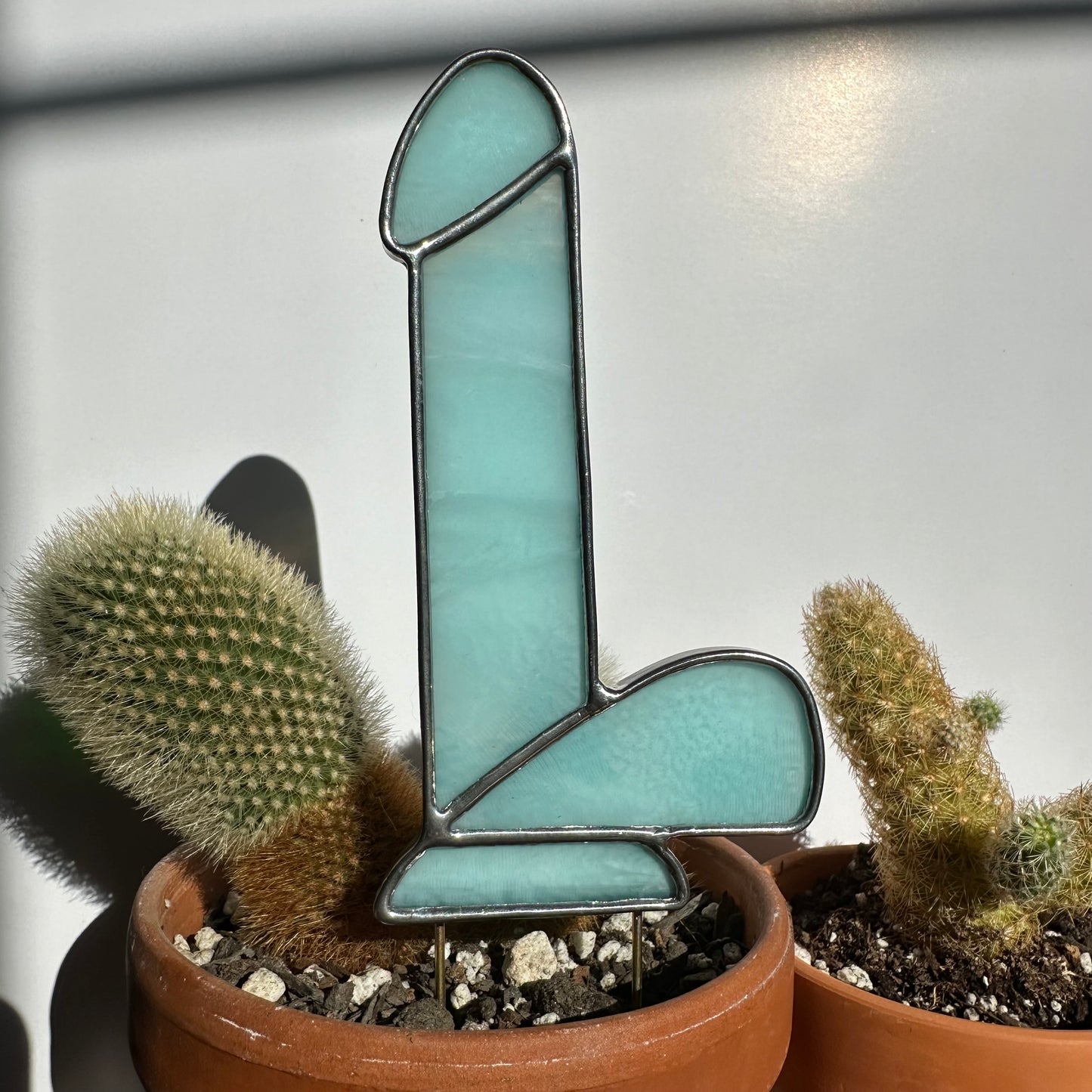 Dildo Planter Stake (Streaky Aqua)
