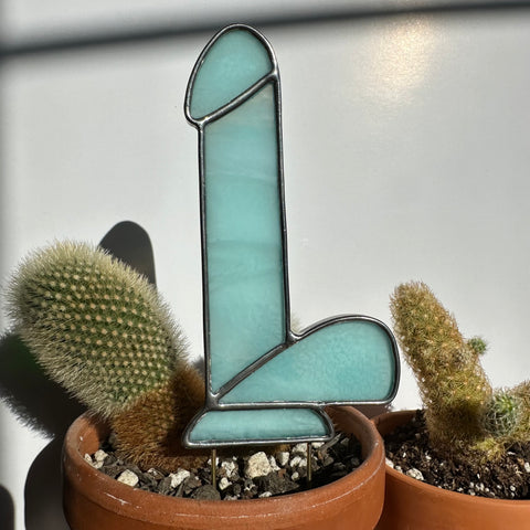 Dildo Planter Stake (Streaky Aqua)