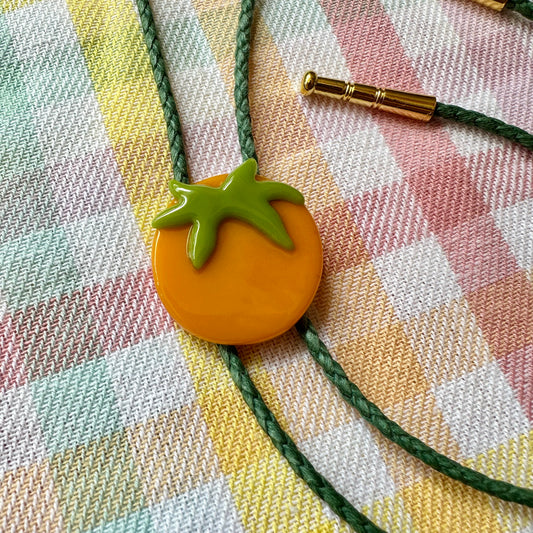 Yellow Tomato Bolo Tie w/ Green Cord A